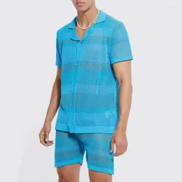 Męski strój dla mężczyzn Set Set Spring Summer Fashion Knitte Tops and Shorts Male Male Dwuczęściowy streetwear swobodny solidny solidny