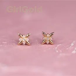 GOLDtutu14K Solid Gold Earring for Women Unique Crystal Dainty Simple Minimal Bride Wedding Gift kj151 240228