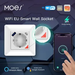 Moes Wifi Tuya Smart Socket UE Energy Outlet Szybki ładunek USB Typec App Pilot Control Voice Alexa Home 240228