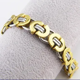 Charme pulseiras moda homens pulseira bizantina link cor ouro 2 tons caixa de aço inoxidável corrente pulseras jóias