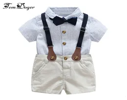 Baby Jungen Herren 3-teilige Outfits Sets 2017 Sommer Neugeborenes Baby Kleidung Sets Krawatte Shirtoverall Säuglingskleidung für Partykleidung T13115104