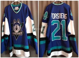 Benutzerdefiniertes Hockey-Trikot für Herren, Jugendliche, Damen, Vintage, weiß, blau, Nordiques, PETER FORSBERG, 19 Joe Sakic High School, Größe S6XL oder beliebiger Name 5326834