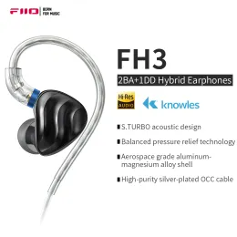 ヘッドフォンfiio fh3 2ba+1ddノウルズベリリウム形成ダイナミックハイブリッドドライバーIEM IEM S.TURBOアコースティックデザイン合金シェルMMCX