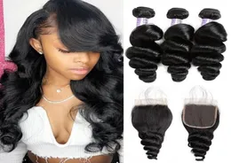 Ishow 28 Curly Body Extensions Hair Extensions Obudka głęboko 34pcs z 44 koronkowym zamknięciem proste woda ludzkie wiązki dla WO3305345