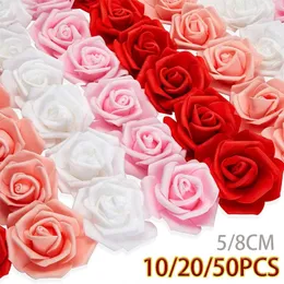 Flores decorativas 10/20/50pc 5cm artificial pe rosa cabeças para floral diy buquês de noiva casa decoração de casamento scrapbooking flor