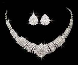 Stock Silve Two Sets Bling Wedding Accessories Bridal Hair Headdress Gift Diamond Necklace Jewelry Earrings Rhinestones Party Chri8441771