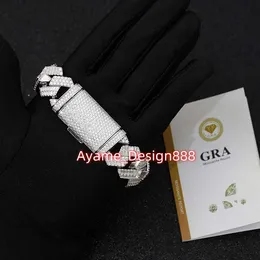 Pass Diamond Tester Ice Out Baguette Moissanite Hip Hop 925 Silver Jewelry Set Cuban Link Chain Bracelets 목걸이 및 반지