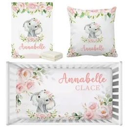 LVYZIHO Set biancheria da letto per culla con nome personalizzato Set biancheria da letto con elefante floreale chic 240229