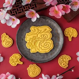 Baking Moulds Year's Blessing Pattern Cookie Cutter And Stamp Spring Festival Lucky Shape Fondant Biscuit Cutting Molds Accessories