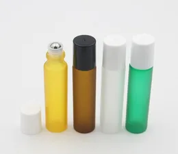 Bottiglia di profumo in vetro opaco da 10 ml Roll on Bottles Ambra per fragranze Sfera a rullo in acciaio inossidabile con olio essenziale8509543