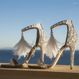 Sandali con strass completi da donna gladiatore con frange tacchi alti cinturino alla caviglia sandalo estivo femminile abito da sposa scarpe décolleté