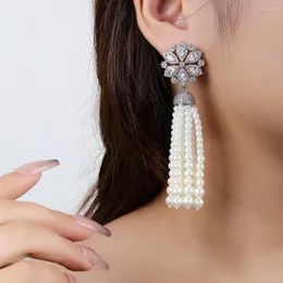Dangle Earrings 019461 TIRIM Trendy Pearl Tassels Earring For Women Luxury Design Color Cubic Zirconia Party Jewelry Accessories