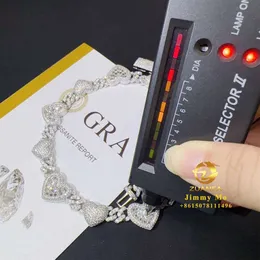 ブレスレットネックレスモッサナイトファッションGRA証明書925ソリッドシルバー8mmアイスアウトヒップホップVVS1モイサナイトダイヤモンドハートキューバリンクチェーンブレスレット