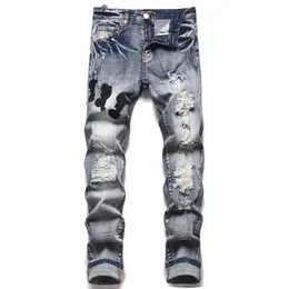 Designer jeans män byxor linne byxor hip hop mäns jeans nödställda rip cykel smal fit motorcykel denim män storlek 28-40 #012