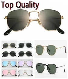 hexagonal metal sunglasses flat glass lenses for mens womens male female sunglasses with brown or black case cloth paper box ac4117205
