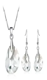 Kristall Braut Hochzeit Schmuck Klar Peans Kristall Halskette Ohrringe Set Silber Frauen Anhänger Halskette Eardrop 2017 Brautjungfer Jew8043123