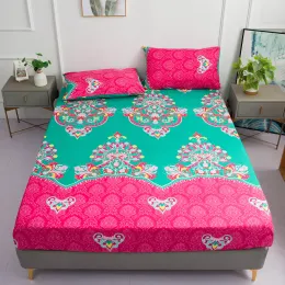 Uppsättningar 3st/Lot Emitted Sheet With Pudowcase Bohemian Bed Sheets Single Double Queen Size Madrass Bedding Cover 2st Pudow Case