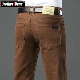 Estilo clássico 3 cores outono dos homens magro marrom jeans de alta qualidade negócios casual estiramento denim calças masculinas marca 240227