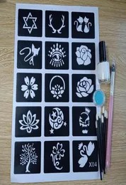 Henna tatuering stencils glitter tatuering stencil kit borste lim kvinna flicka barn ritmall liten söt blommakparti6321692