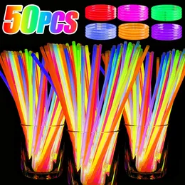 501PCS Party Glow Sticks Fluorescence Light in the Dark Bracelets Naszyjnik Kolny świecący kij Xmas Work Decor 240301