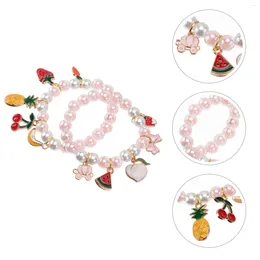 Charm Bracelets 2 PCS Children's Pearl Bracelet Kids Toy Beaded Wrist Chain Cartoon Plastic Girls Decor Imitation