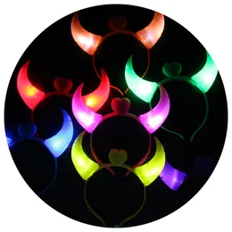 Led diabo chifres luz bandana piscando argola de cabelo brilhante luzes da corda embrulhado festa presente do dia das bruxas brilho suprimentos beleza decoração hz123