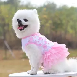 Dog Apparel Summer Sweet Princess Dress Stripe Puppy Skirt Cat Clothes Peach Flower Pet Chihuahua York Wedding Dresses YZL
