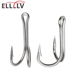 Anzóis Elllv #28 #20 Mar Pesca Gancho Duplo Heavyduty Aço Inoxidável Gancho Gêmeo para Plugs Trolling Isca Atum Tubarão Barco Pesca