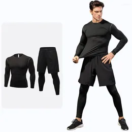 Running Sets Mens Compression Sportswear 2 Pieces Sporty Set Men Long Sleeve Jersey Gym T-Shirt Crossfit Jogging Leggings In 1