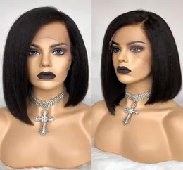 8 polegada natureza curto cabelo humano brasileiro laço completo 136 curto bob frente do laço perucas de cabelo humano para as mulheres kinky cabelo reto pré pluc7537238