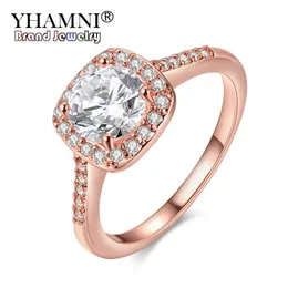 Yhamni Original Fashion Real Rose Gold Rings for Women 1CT 6mm Top Quality Rose Gold Ring Jewelry AR035216G