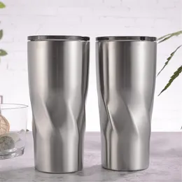 Garrafas de água 100 pçs/lote caneca torcido copo copo 20oz/600ml 30oz/900ml 18/8 aço inoxidável 2-parede isolado vácuo slide tampa