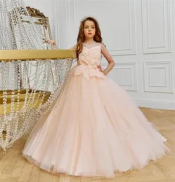 Abiti da ragazza Abito a fiori Rosa soffice tulle con fronzoli Matrimonio di lusso Primo regalo per la festa di compleanno dell'eucaristia per bambini