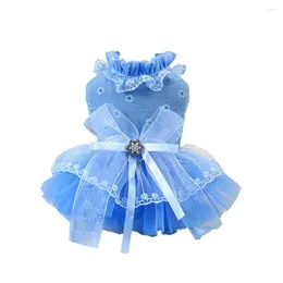 Vestido de estimação de roupas de cachorro com decoração de arco encantador decorado para cães gatos anel de tração de princesa fofa pequena