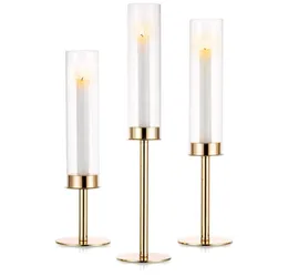 Glass Hurricane Candle Holder for Taper Candles 3 Pcs Candlestick Holders Long Stem Candle Holders for Tabletop Centerpiece Home