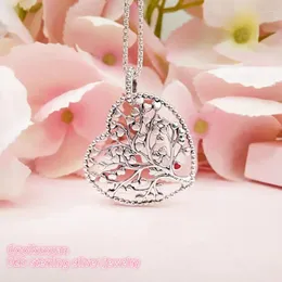 Kedjor Alla hjärtans dag Original 925 Sterling Silver Tree of Love Halsband Mixed Emamel Pendant For Women Jewelry