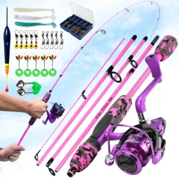 コンボSougayilang Spinning Fishing Combo 1.7m Carbon Fiber 5セクションロッド5.2：1高速10kgマックスドラッグリール旅行釣りセットペスカ