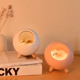 USB Cute Cat House Touch Dimming LED Night Light Kid Baby Bedroom Home Modern Indoor Study Bedside Decoration Creative Gift Lamp 240227