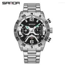 Wristwatches SANDA 9018 Men's Quartz Watch Fashion Creative Waterproof Shockproof Pointer Display For Male Watches Gift