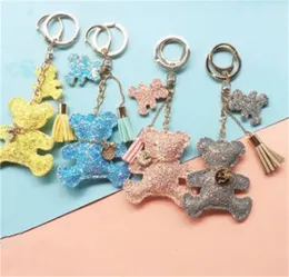 Keychains Cute Keychain Tassels Faux Leather Bear Key Ring Ladies Glittering Tassel Backpack Accessories
