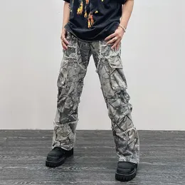 2023 Overalls Camouflage Y2K Fashion Baggy Flare Jeans Cargo Pants Men Clothing Straight Women Wide Leg Long Trousers Pantalones 240227