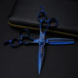 Professional 6 Upkalans sax Blue Damascus hår sax som skär barberare verktyg frisyr tunnare sax frisör sax 240228