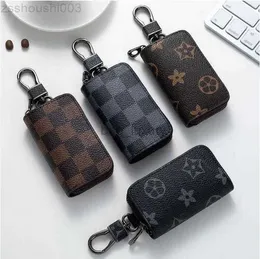 PU Leather Bag Keychains Car Keys Holder Key Rings Black Plaid Brown Flower Pouches Pendant Keyrings Charms for Men Women Gifts 4 colorsP3I0