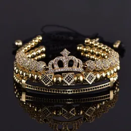 3st/Set Luxury Jewelry Zircon Hip Hop Crown Armband Women Men Cubic Micro Pave CZ Charm flätad flätning Pulseira 240219
