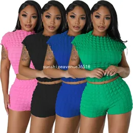 2024 Designer Tracksuits Summer Two Piece Set Women Bubble Outfits Sexig solid ärmlös toppväst och shorts Casual Sportswear Bulk Artiklar Partihandelskläder