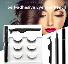 3 PairsSet Magic False Eyelash Selfadhesive Lashes Eyeliner Mascara Eyelash Curler Set No Glue No Magnet Makeup Eyelash6238921