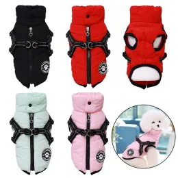 Jackets Winter Warm Dog Jacket with Harness for Small Dogs Cat Outdoor Windproof Padded Clothes Puppy Vest Coat Chihuahua Pug Outfits