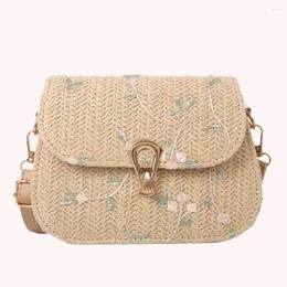 Borse da sera Borsa da donna in paglia con fiori Cinturino regolabile Chiusura con cerniera Borsa a tracolla per piante Donna Summer Beach