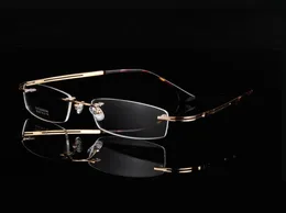 Klassisk designad ett guldkantlösa glasögon Ultralight 9039 Memory Puretitanium Business Rimless Men Big Square Frame Prescriptio3549818