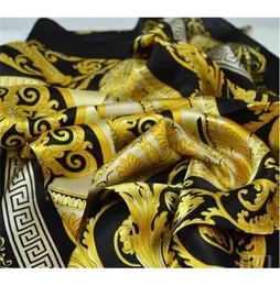 Słynny styl 100 jedwabne szaliki kobiety mężczyźni solidny kolor złoty czarna szyja nadruk miękki szal Kobiety jedwabny szalik 5440806